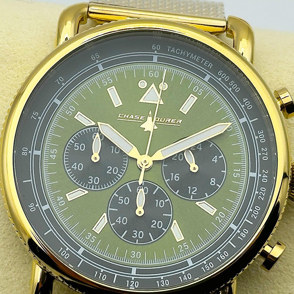 Invicta Chase Durer Flight Aviator 44MM Gold-Tone Case Green Dial Chrono Watch